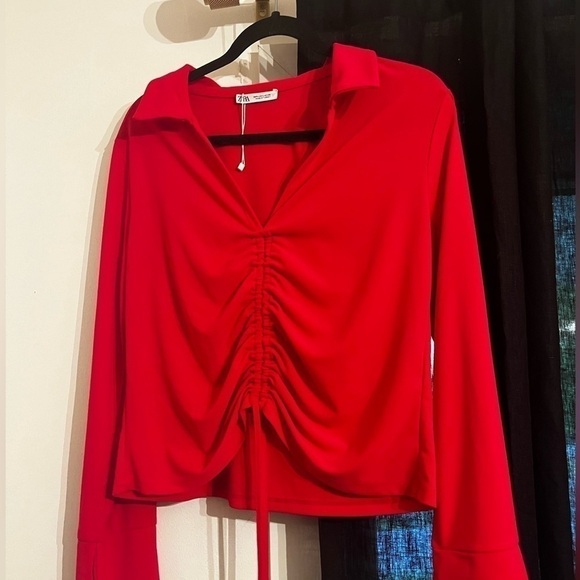 Zara Red Ruched Blouse - Picture 2 of 2